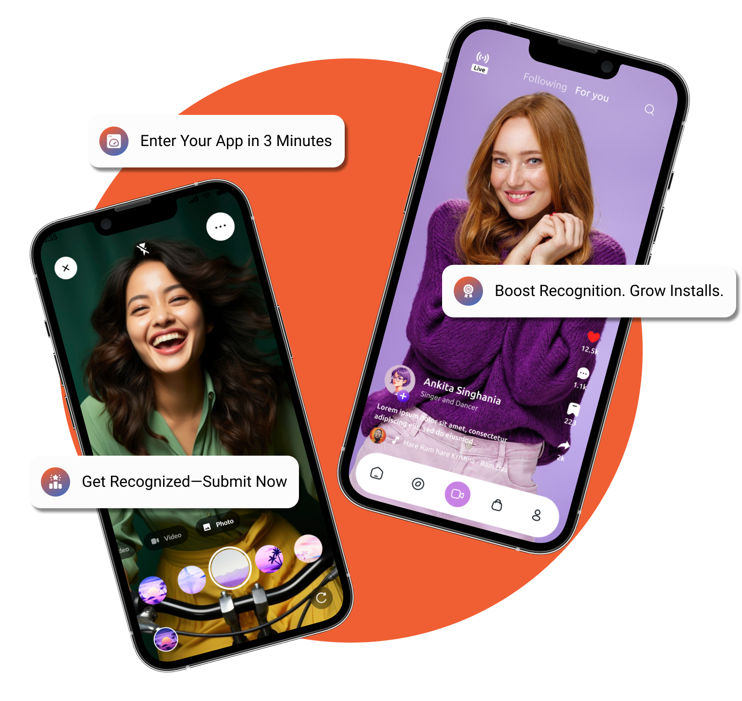 Examples of award-winning mobile app interfaces on two smartphones.