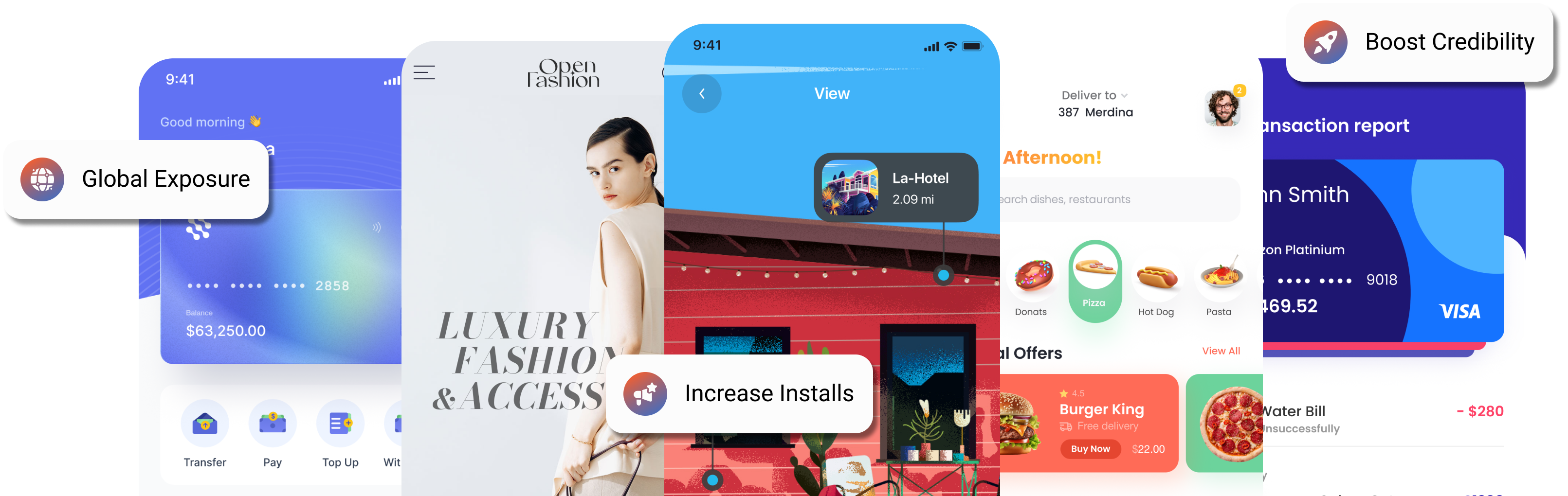 A collage of mobile application screenshots.